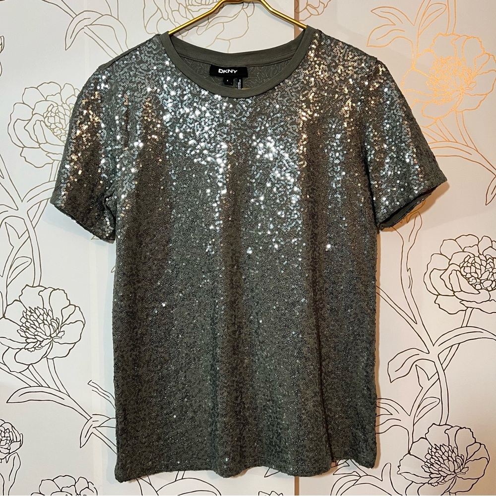Dkny gray sequins top